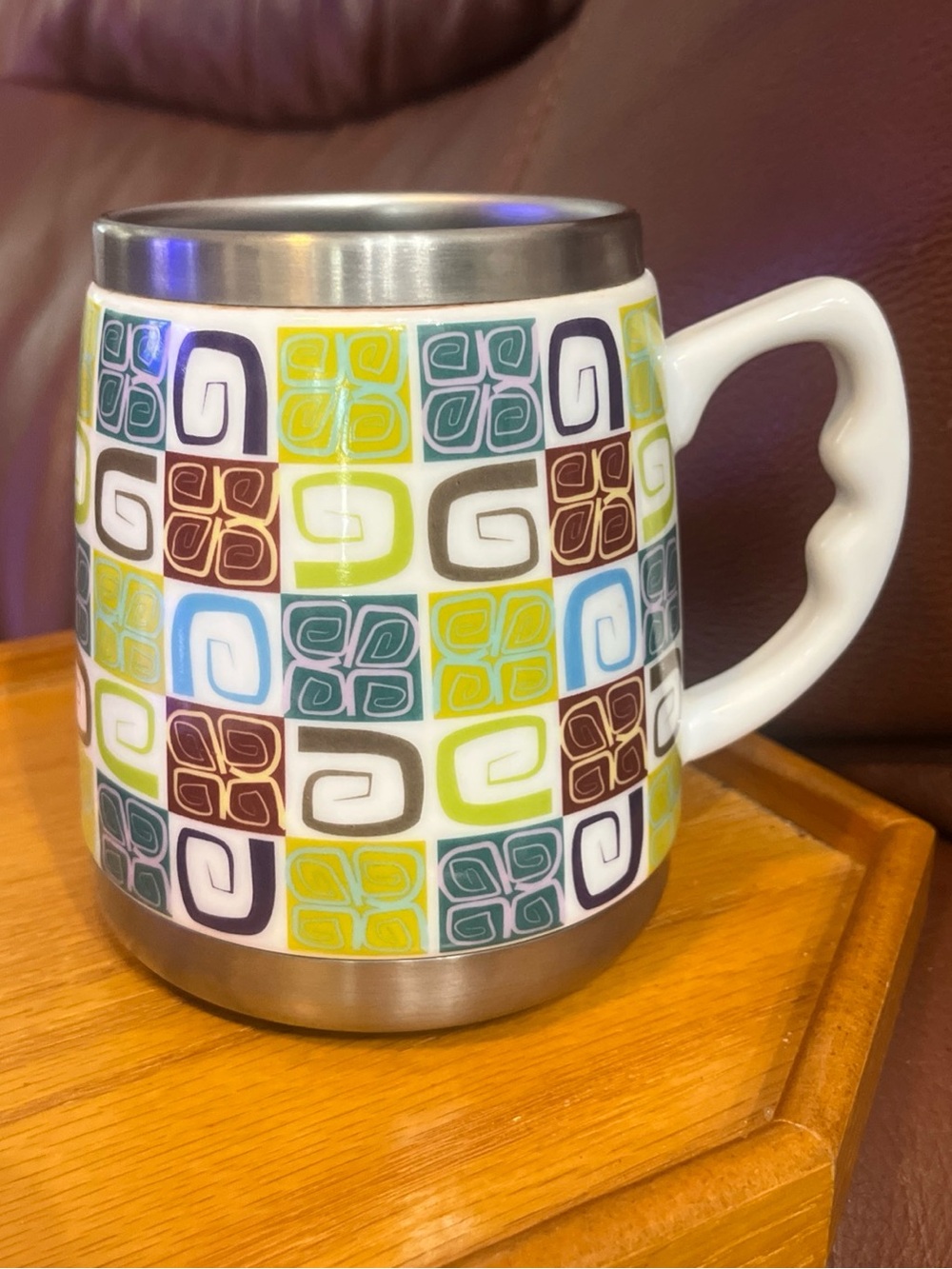 Pacific Cometta Pearl Multi-Color Geometric Ceramic Mug with Stainless inside